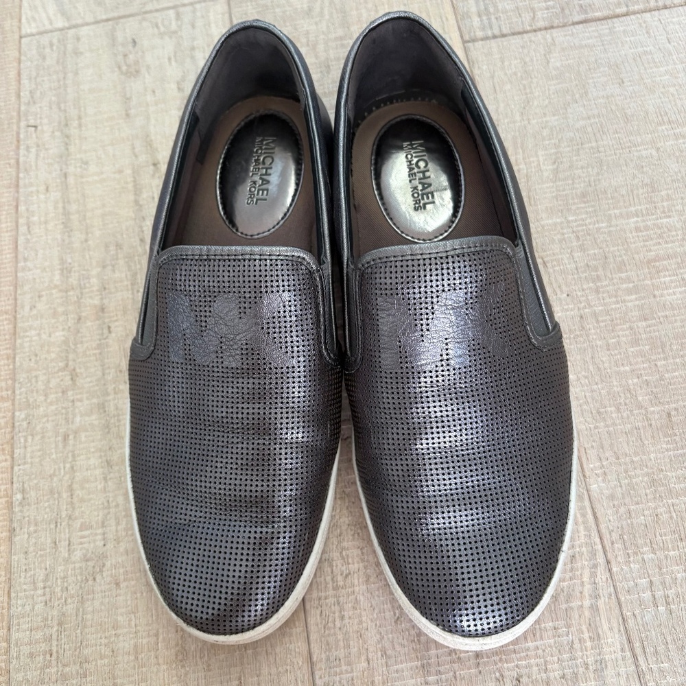 Michael Kors Grey Metallic Leather Sneakers